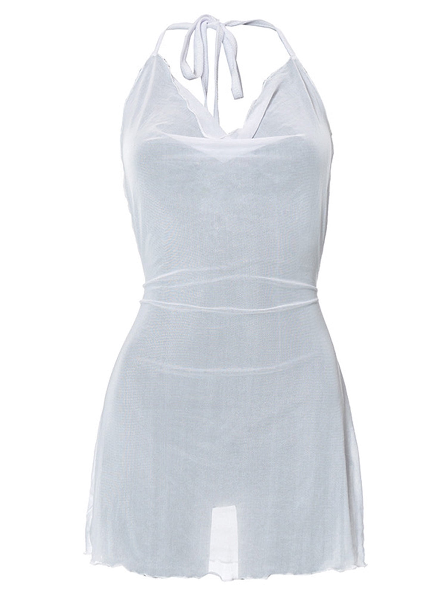 Musuos Womenacute;s Cover-Up Halter Dress, See-through Sleeveless Backless  Bandage Matching Mini Dress, White - Walmart.com
