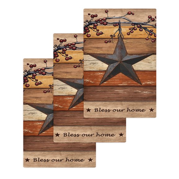 Texas Star Vintage Kitchen Dish Towels for Drying Dishes Set of 3, Berry Burnt Orange Brown Wooden Waffle Weave Microfiber Hand Tea Bathroom Towels Quick Dry & Absorbent Towel 15.7x23.6