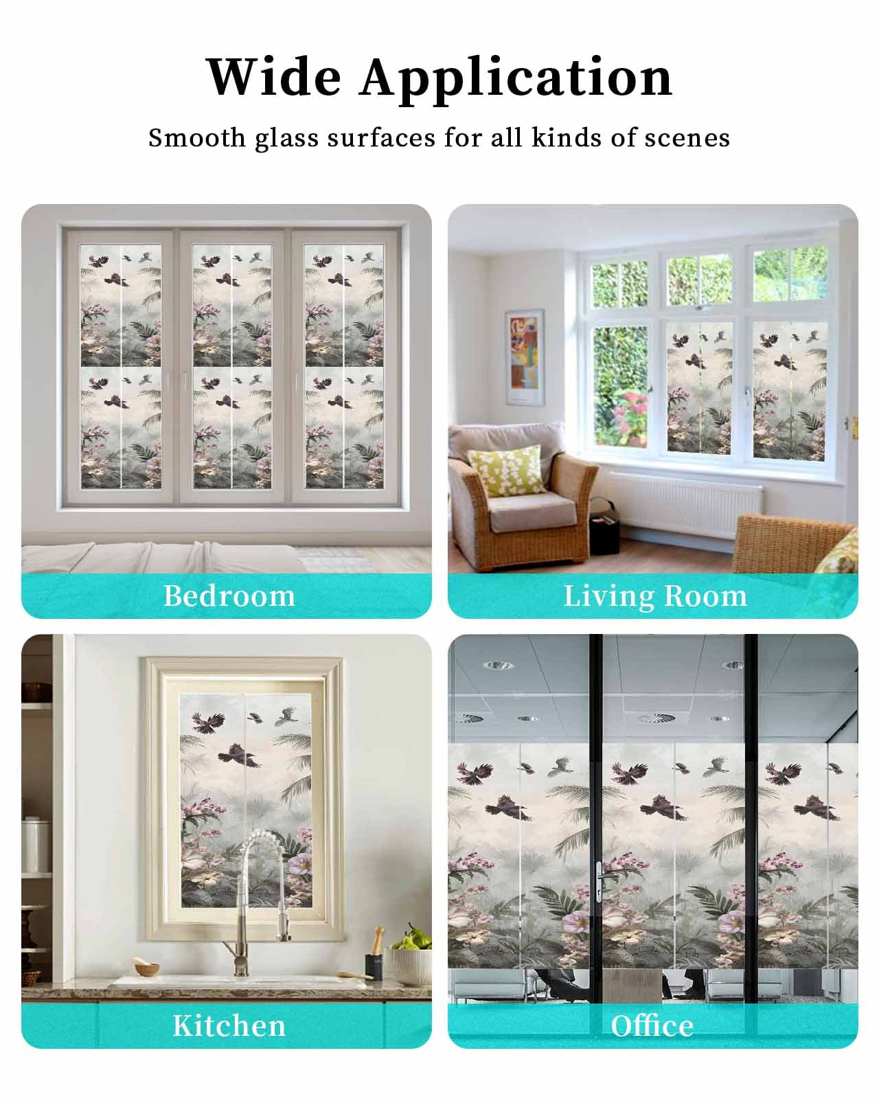 Window Privacy Film Vintage Botanical Stained Glass Window Film Decorative Sun Block Window Cover Retro Palm Tree Spring Floral Window Clings Static Adhesive Sticker for Bathroom 23.6"x59"