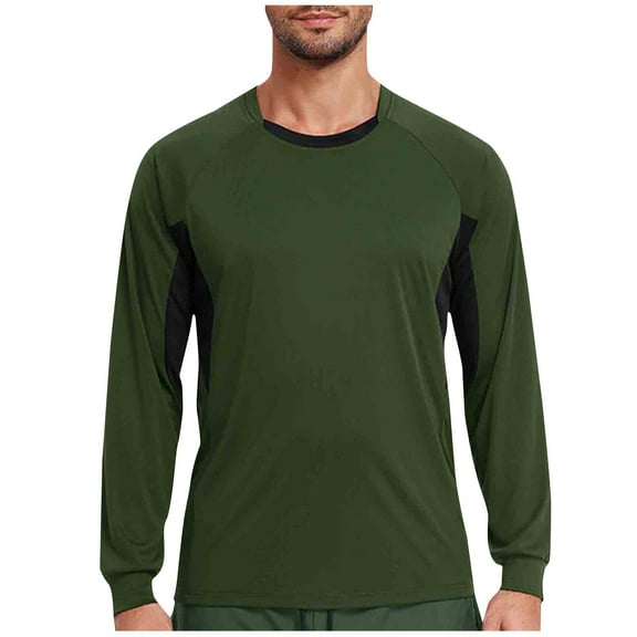 Generic Men's Long Sleeve T-Shirts Color Block Crew Neck Shirt Moisture Wicking UV Sun Protection UPF Athletic Shirts