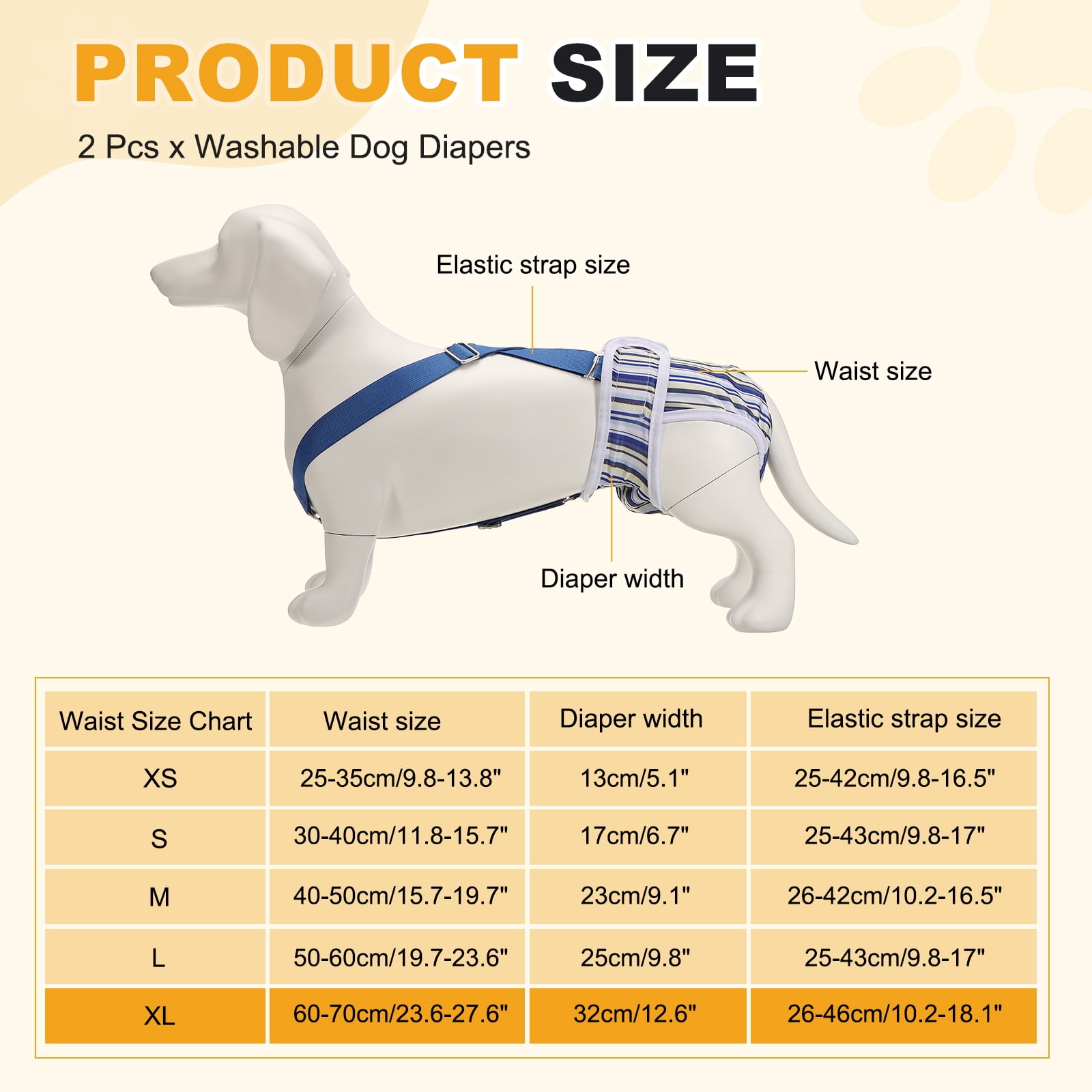 Washable Female Dog Diapers with Suspender, Reusable Dog Diapers Absorbent Leakproof(Striped Purple/Striped Blue XL, 2Pcs), Intended for Female in Heat Cycle
