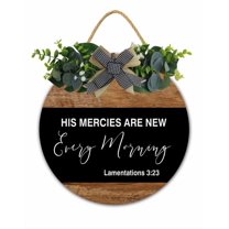 Christian Wall Signs His Mercies Are New Every Morning Religious Family Wooden Sign Christian Gifts For Women Religious Gifts Bible Verse Door Hanger 11x11 Inch Farmhouse Home Decoration
