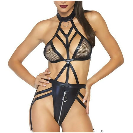 

Tagold Fall Clothes for Womens Women Exquisite Artificial Leather Lingerie Set Babydoll Intimates Sleepwear