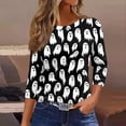 thumbnail image 2 of Halloween Shirts for Women Funny 3/4 Sleeve T Shirts Spooky Ghost Printed Tops Horror Crew Neck Pullover Holiday Three Quarter Length Blouses, M, 2 of 5