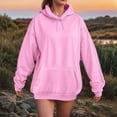 thumbnail image 2 of HVOBTTY Women's Long Sleeved Sweatshirts, Fall and Winter Tops for Women, Women's Casual Soft Solid Color Versatile Hooded Long Sweatshirt with Pocket Pink, Pink, 2 of 4