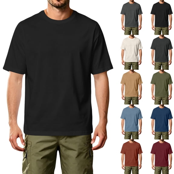 HAJWOH Mens Solid Color T-Shirts Short Sleeve Cotton Crew Neck Lightweight Moisture Wicking Casual Soft Basic Plain Tee Shirts