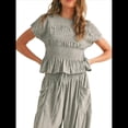 thumbnail image 4 of Conjunto de Dos Piezas para Mujer: Top Fruncido y Pantalón Conjunto Informal Bohemio de Cintura Alta con Bolsillos Gris M, 4 of 7