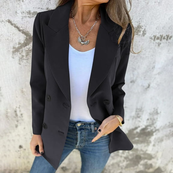 Fartey Blazers for Women Dressy Casual Long Sleeve Button Down Lapel Collar Jackets Work Office Blazer Fashion Solid Color Outerwear