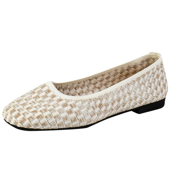 Xfvqtps Womens Plus Size Slip on Flats Breathable Knit Casual Shoes with Cushioned Insole Lightweight Comfortable Round Toe Shoes for Wide Feet Beige