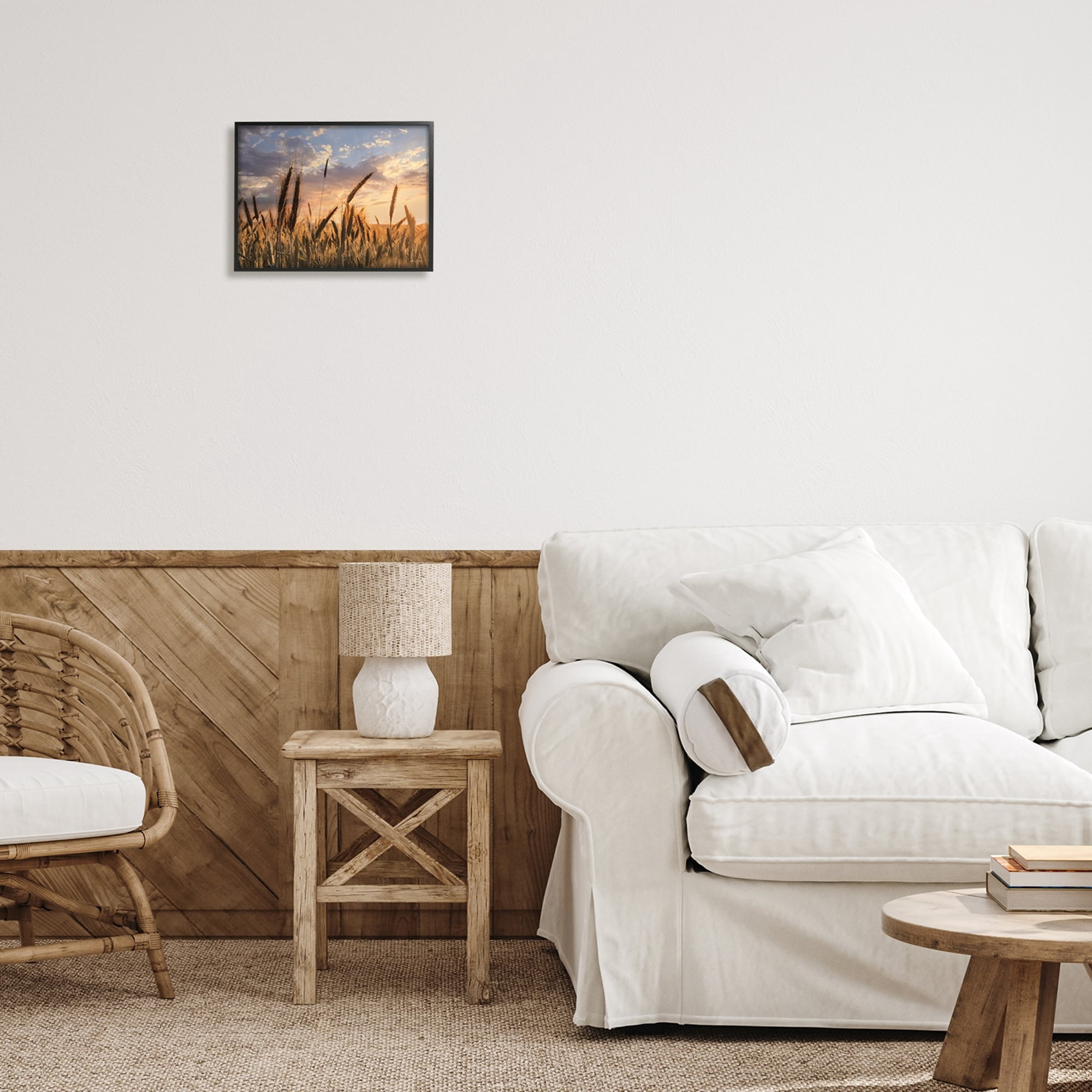 Stupell Industries Countryside Wheat Field Farmland Cloudy Sunset Sky Photography Black Framed Art Print Wall Art, 14x11, by Lori Deiter
