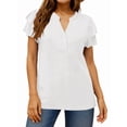 thumbnail image 4 of UVN Summer Blouse for Women Ruffle Short Sleeve Shirts V Neck Button Down Elegant Ladies Tops, 4 of 9
