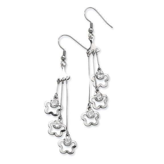 White Stainless Steel Earring Drop & Dangle Women'S Cubic Zirconia CZ 70 mm 11