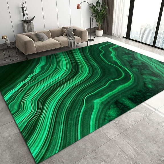Green Line Art Carpet, Floor Mat, Soft Touch, Easy To Clean, Fine Pile, Suitable For Living Room, Study, Bedroom, Kitchen, Dining Room 5x7ft