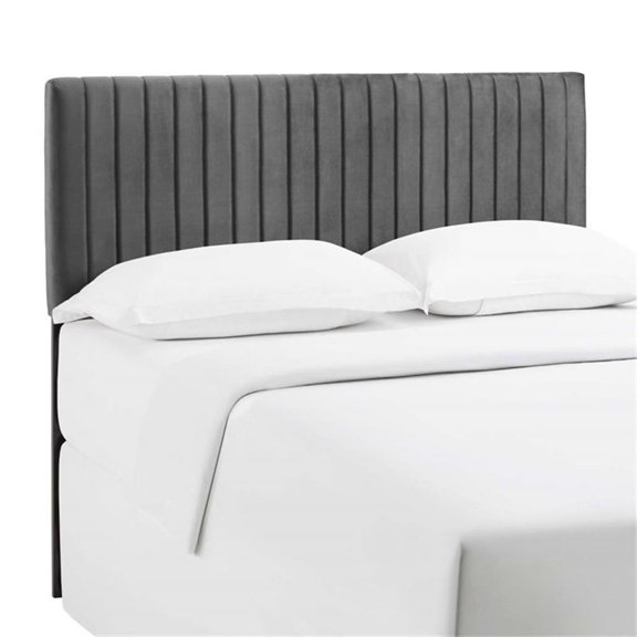 Pemberly Row Modern Velvet King California King Headboard in Gray