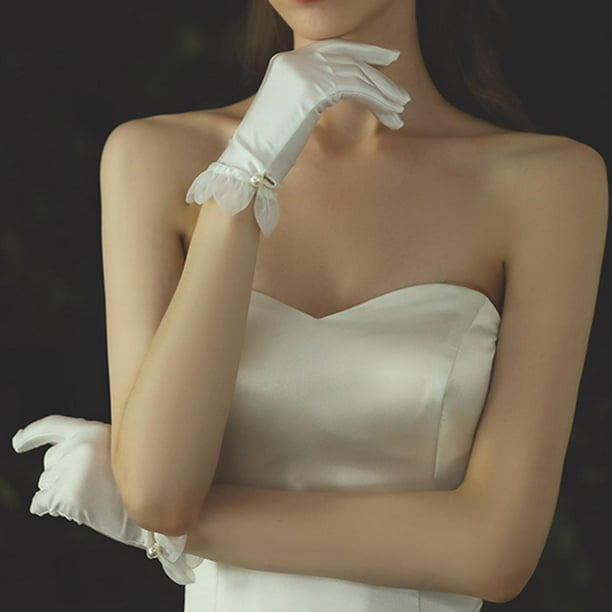 Guantes de novia de moda Guantes de dedos completos Guantes cortos de con dedos de para la Baile de disfraces Vestido de banquete Yinane Guantes cortos