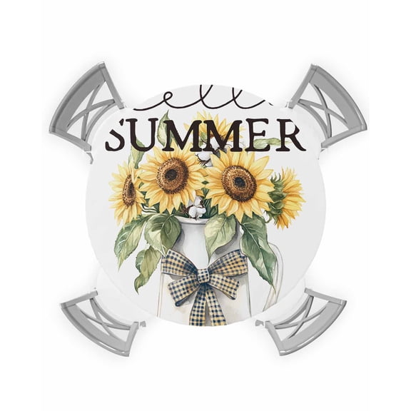 nqOlkjepod Summer Sunflowers Round Tablecloth, Fitted Table Cover with Elastic for 36"-44" Round Tables, Spring Botanical Floral Flowers Table Cloth Outdoor Dinning Party Waterproof Tablecloths