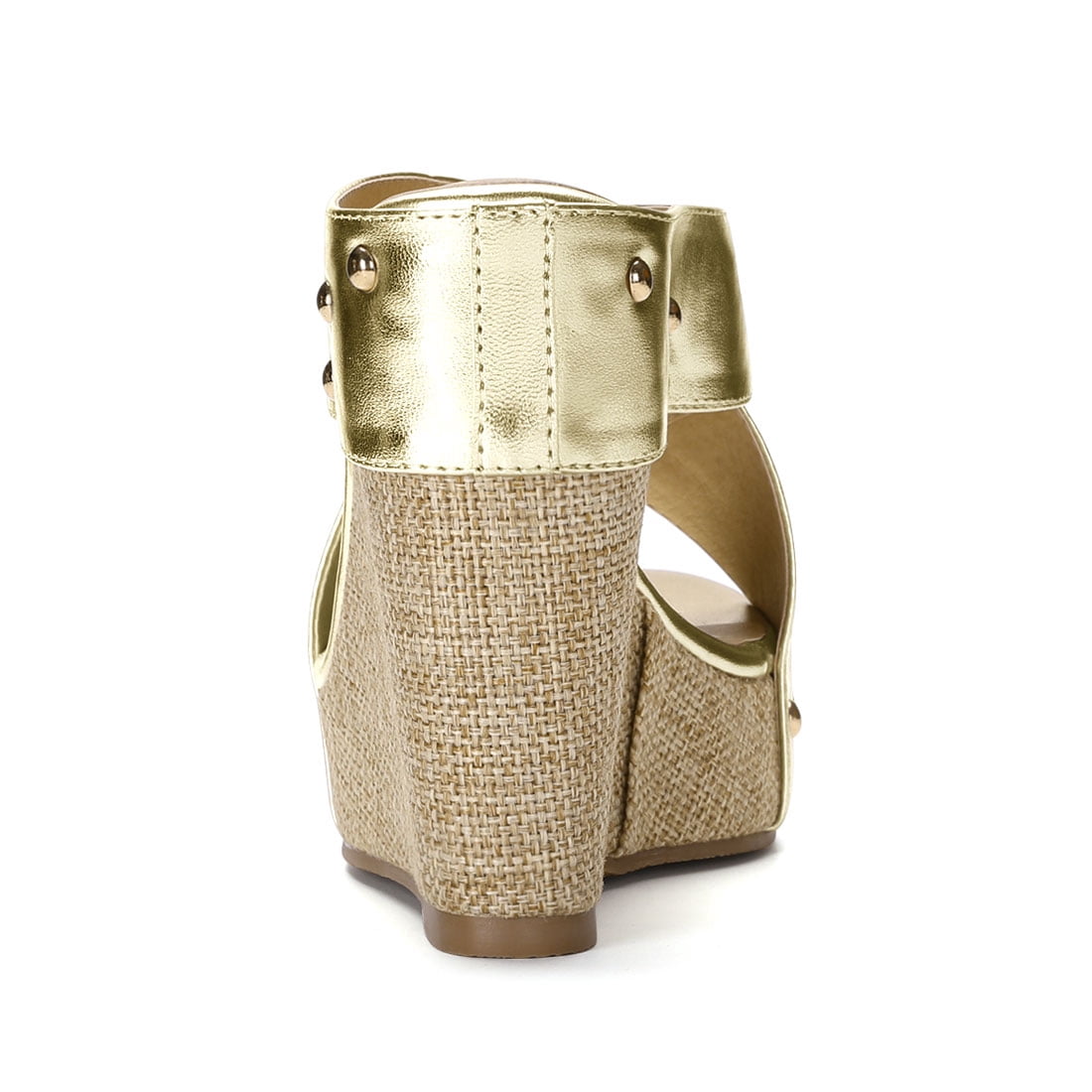DARING DIVA Women's Stylish Open Toe Linen Platform Slide Wedge Sandals Gold 9