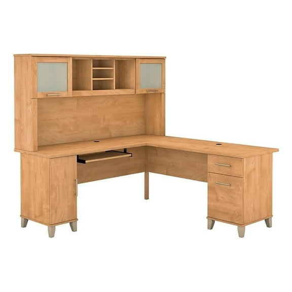 Scranton & Co 72" Transitional Wood L Shaped Desk with Hutch in Maple Cross