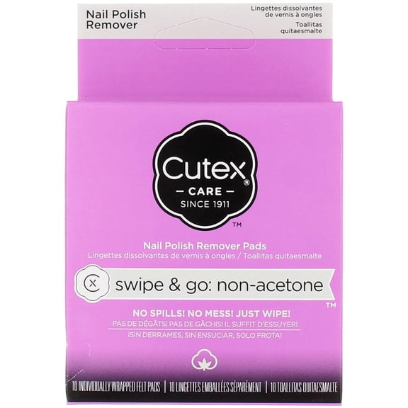 Cutex Swipe & Go Non-Acetone Nail Polish Remover Pads, 10 Ct, 2 Pack