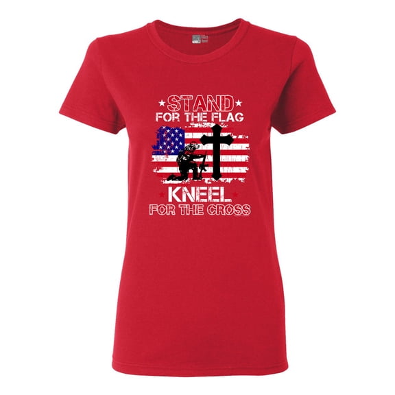 Ladies Stand For The Flag Kneel For The Cross Soldier Flag DT T-Shirt Tee