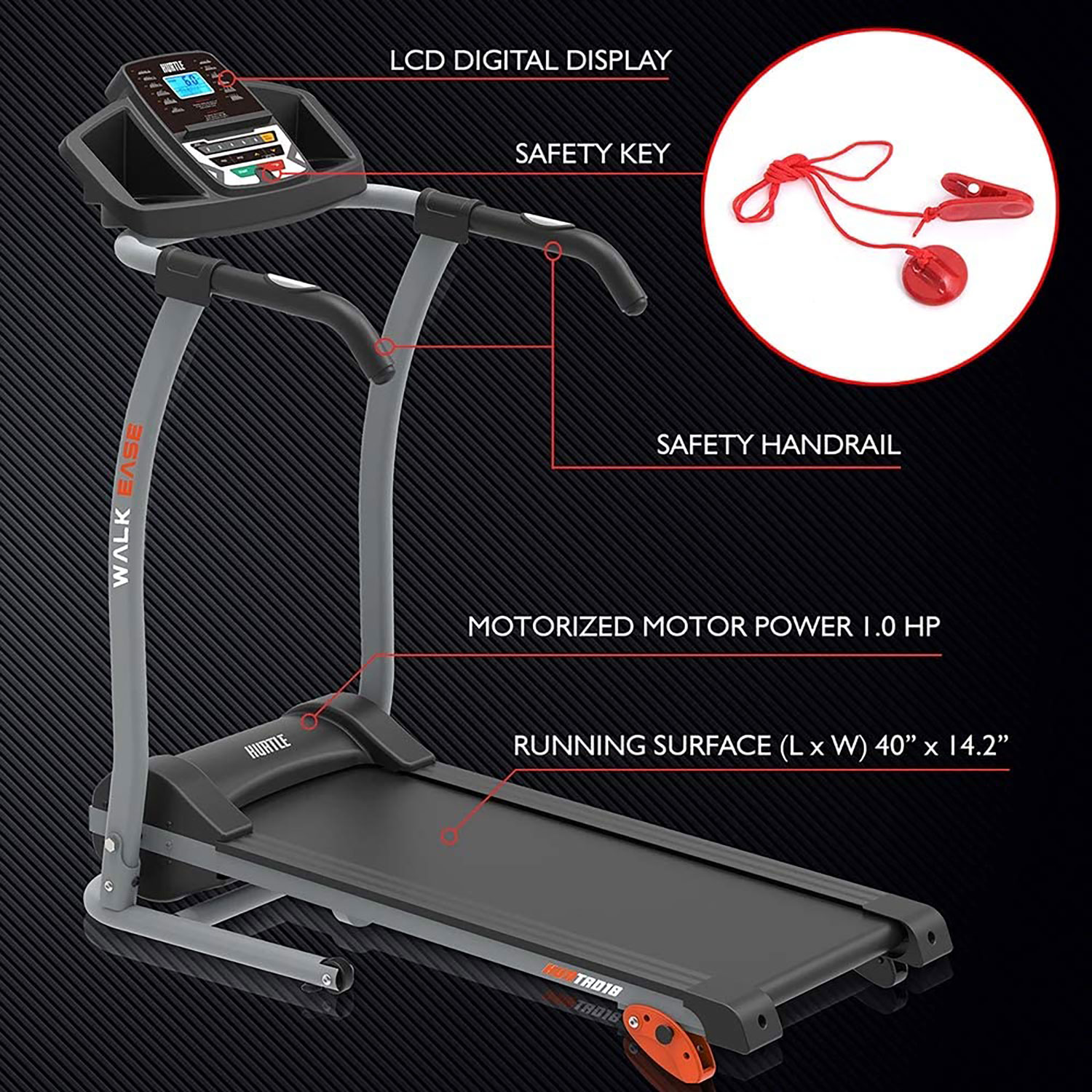 Hurtle Smart Portable Folding Digital Fitness Treadmill w/ Bluetooth, Black - image 2 of 7