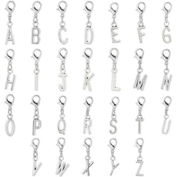 A-Z Alphabet Letters Charms Alloy Enamel Initial Pendants Letter Clip On Charms Capital Letter Pendants with Lobster Claw Clasps for DIY Necklace Bracelet Earring Jewelry Making