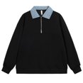 thumbnail image 6 of TOUMENY Men Sweater Fall Winter Collared Long Sleeve Solid Casual Comfy Tops Men Color Block Loose Half-Zip Pullover Black L, 6 of 7
