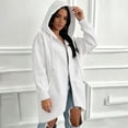 thumbnail image 6 of Women's Oversized Loose Fit Zip Up Hooded Hoodie Coat Mid Length Jacket with Pockets Comfy Soft Cozy Casual Daily Wear Outerwear | CSEONE,White M, 6 of 9