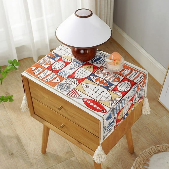 Nvzi 1 pieza de tela tejida en jacquard para mesita de noche, cubierta de gabinete de cubo, horno microondas, cubierta de refrigerador, paño multifuncional a prueba de polvo 80 * 35 cm (rojo)