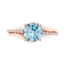 1.71 ct Round Cut Natural Swiss Blue Topaz Solitaire with Simulated Diamond Accents 14K Rose Gold Womens Engagement Ring