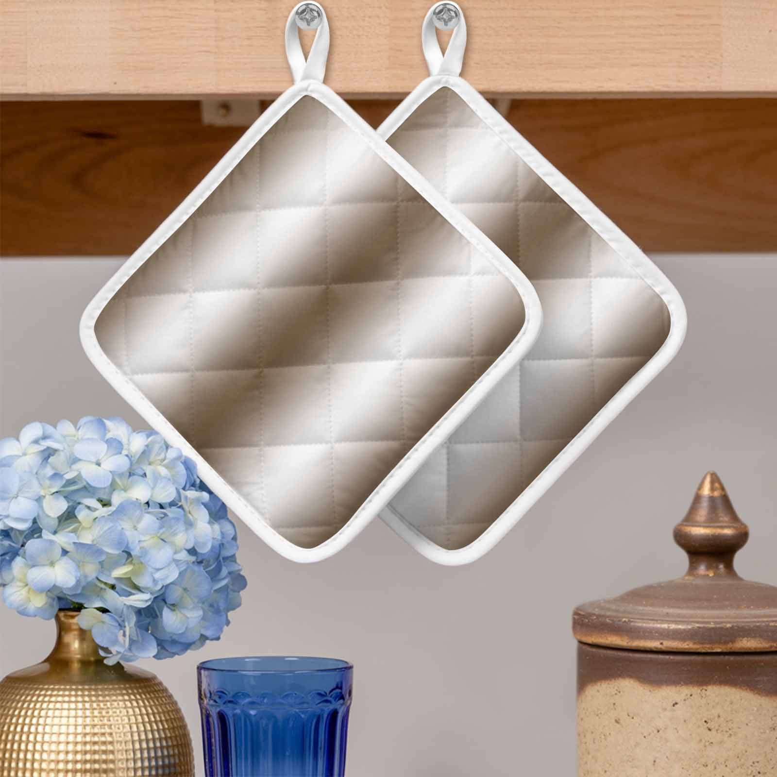 Brown White Ombre Pot Holders for Kitchen Heatproof Potholder, 2 Pack Vintage Minimalist Country Gradient Hot Pads Multipurpose Oven Pads Cloth Potholders Trivet for Cooking and Baking