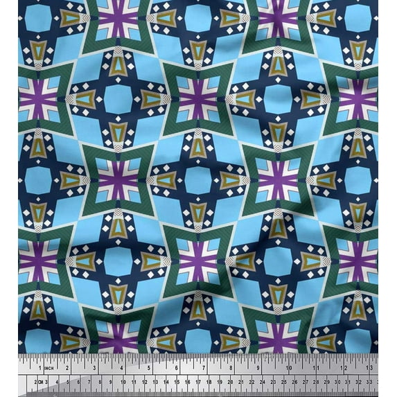 Soimoi Japan Crepe Satin Fabric Check & Geometric Print Sewing Fabric Yard 42 Inch Wide