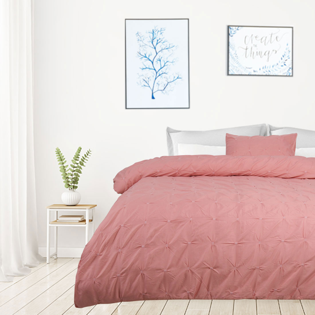 Duvet Cover Set 2 Piece Embroidery Pinch Pintuck Twin Pink Walmart