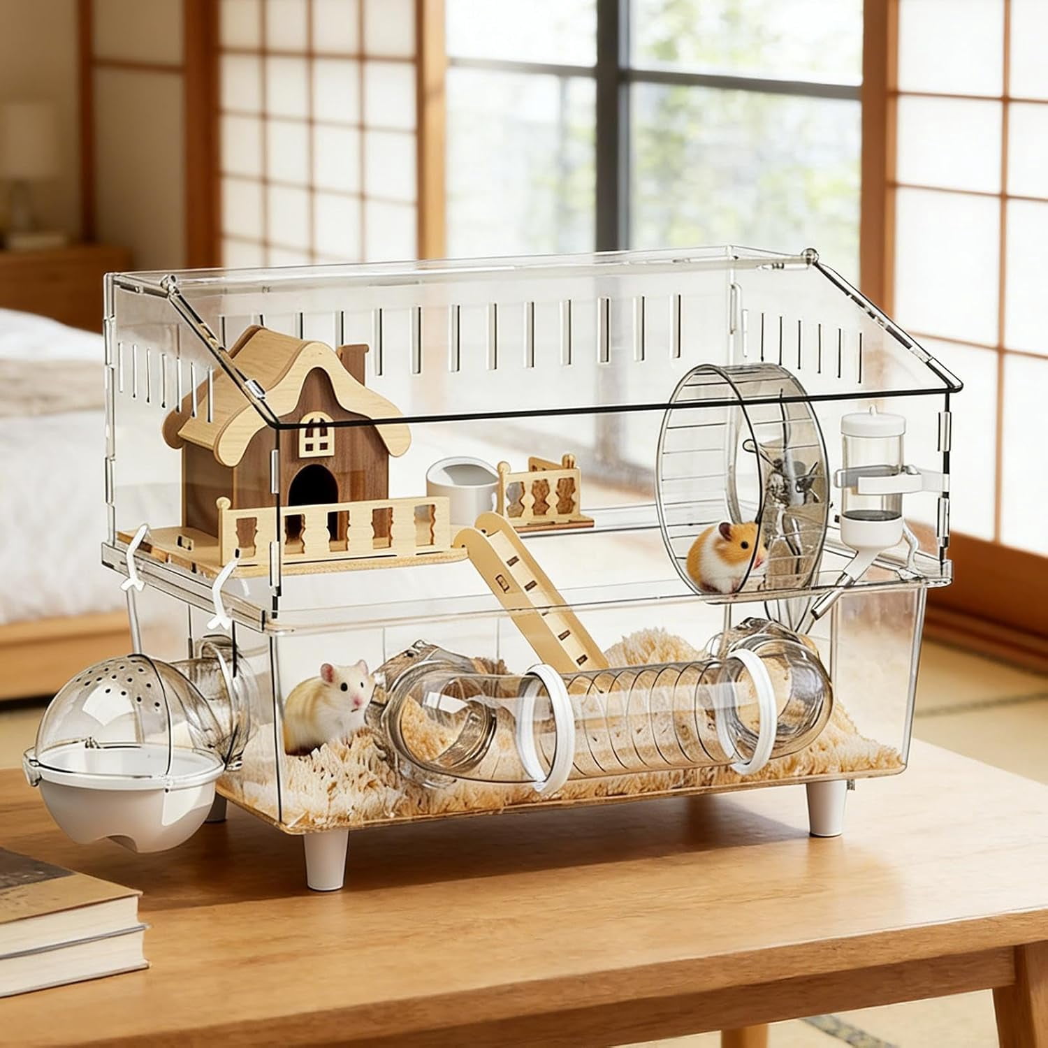 Double Layer Clear Acrylic Hamster Cage, Ventilated, Transparent, for Small Pets