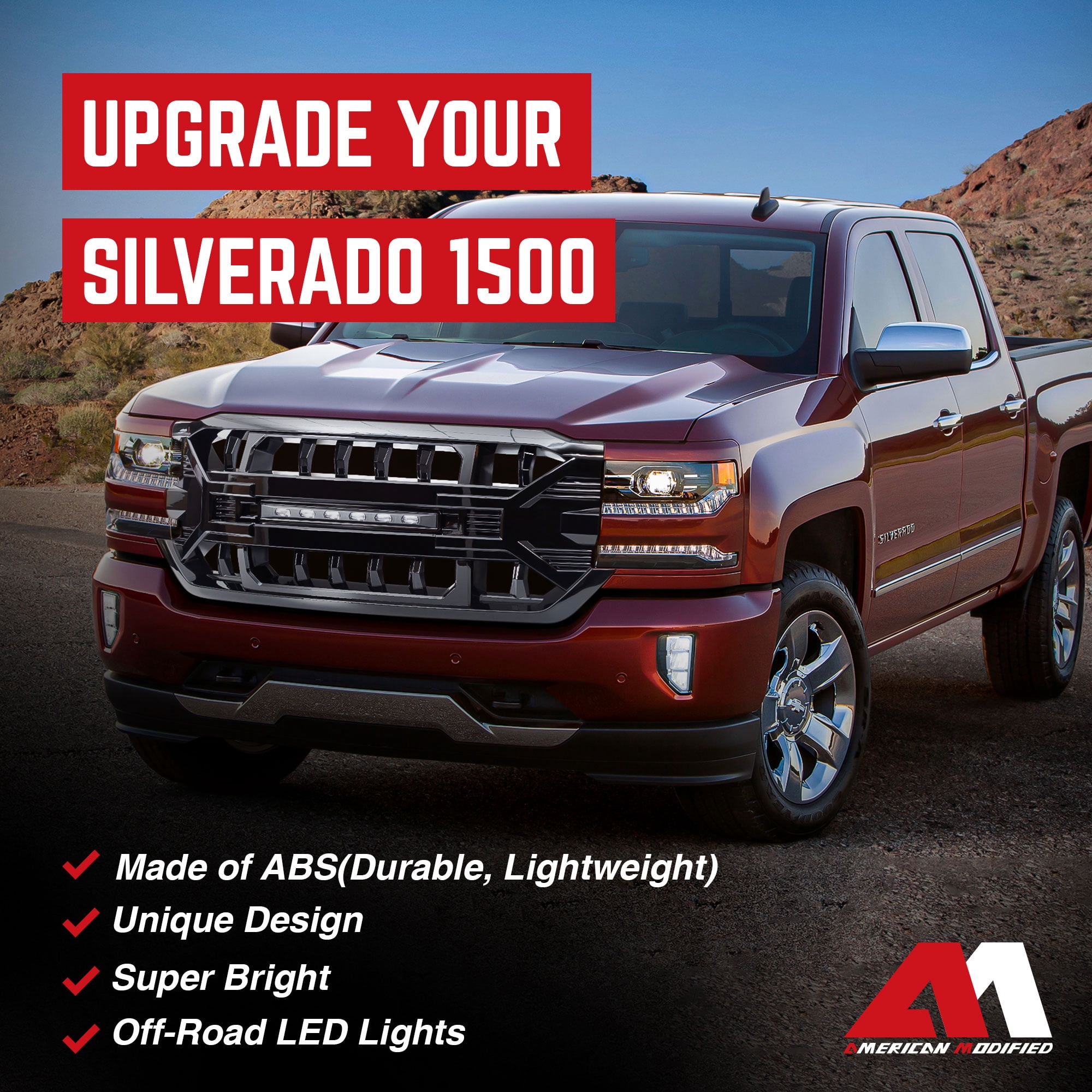 AMERICAN MODIFIED Armor Grille for 16-19 Chevy Silverado 1500, Glossy Black