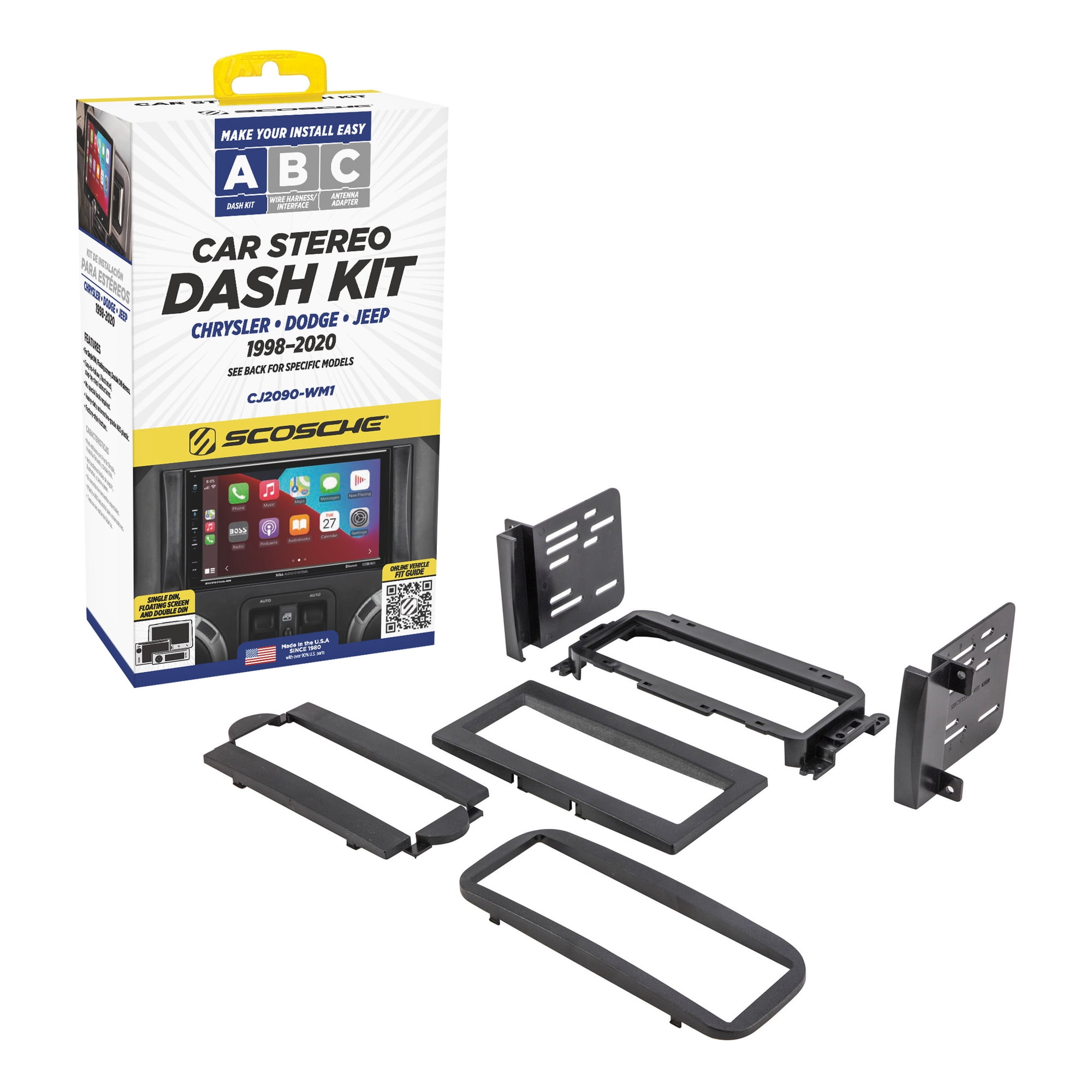 Scosche Double or Single DIN Dash Kit Compatible w/ ‘98-20 Chrysler/Dodge/Jeep/Mitsubishi/Plymouth/VW Cars & Trucks CJ2090