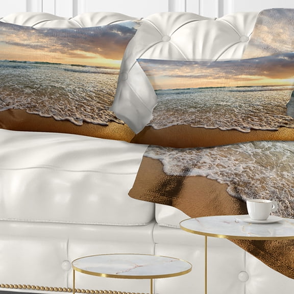 Designart Bright Cloudy Sunset in Calm Ocean - Seashore Throw Pillow - 12x20