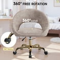 thumbnail image 4 of ATHOPE Vanity Chair, Fleece Office Chair with Gold Wheels, Comfy Home Office Desk Chair for Girls, Swivel Make Up Chair, Nail Tech Chair for Bedroom, Small Space, Khaki, 4 of 7