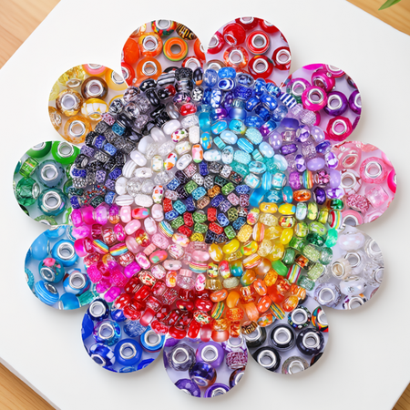 200Pcs European Large Hole Spacer Beads for DIY Making, Resin & , Assorted Colors, 11 Colors Mixed Styles