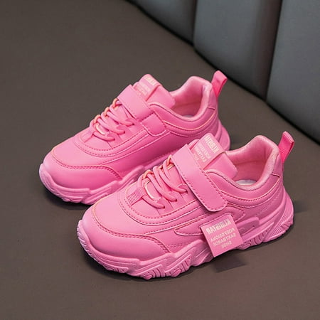 

Ediodpoh Fashion All Seasons Children Sports Shoes Girls Flat Sole Thick Sole Non Light Lace up Hook Loop Solid Color Comfortable Casual Kids Shoes Hot Pink 1