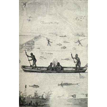 John White Drawings - Indians Fishing Engraving From The Original Drawing By John White 1540-1606 Virginian Pioneer And English Colonist In America From The Book The Century Illustrated Monthly Magazine May To October 1883