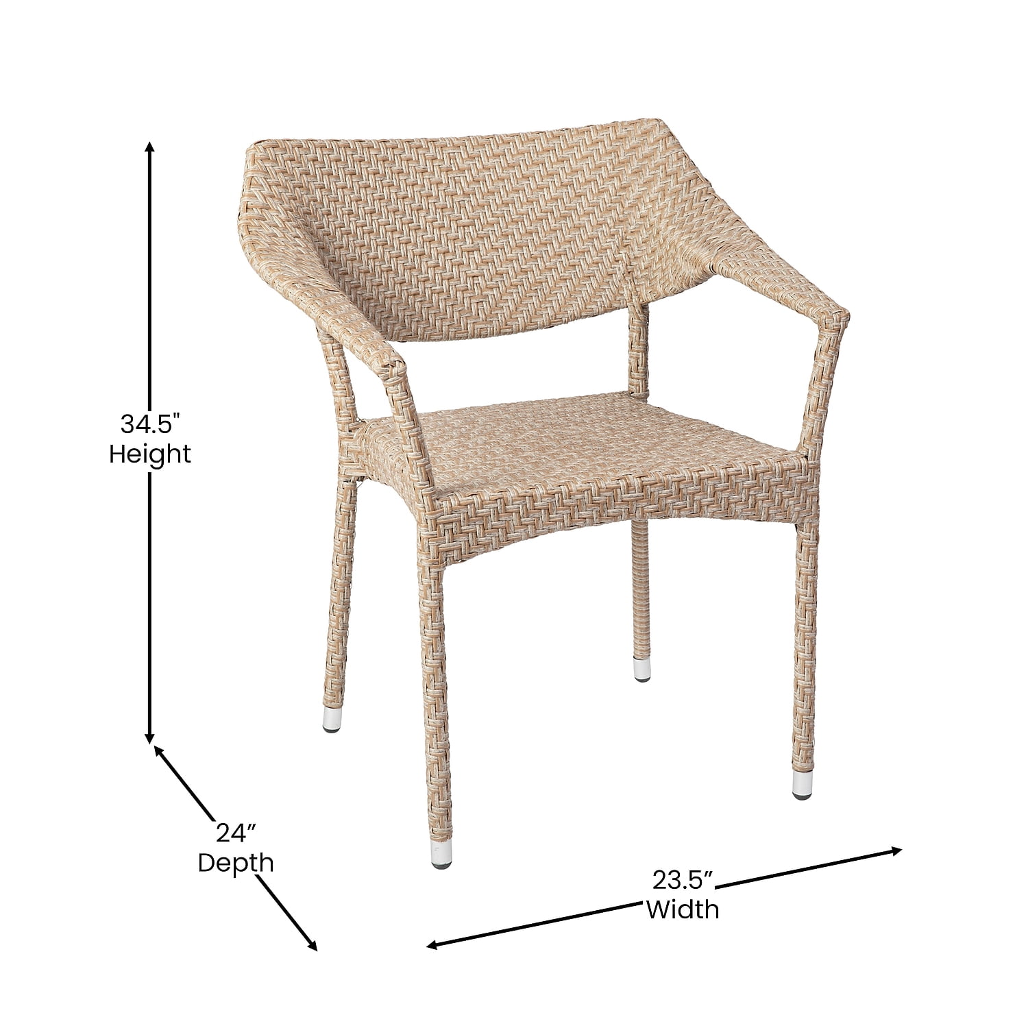 Flash Furniture Jace 34"H Natural PE Rattan Wicker Commercial Grade Stacking Patio Chair 2/Pack