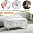 thumbnail image 4 of Storage Ottoman Bench, Faux Leather Upholstered Entryway Bench with Crystal Buttons and Silver Metal Legs, Large Storage Bench for End of Bed, Living Room, Bedroom, Entryway, White, 4 of 8
