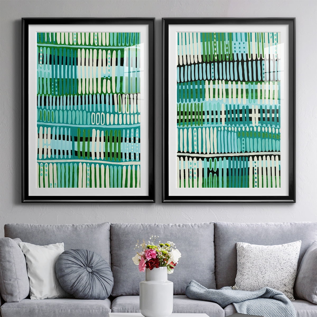 Wexford Home Teal Pattern I Premium Framed Print, 30.5" x 42.5" - Ready to Hang, Black (Set of 2)