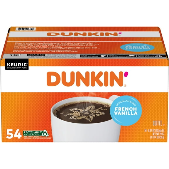 Dunkin French Vanilla Artificially Flavored Coffee, 54 K-Cup Pods