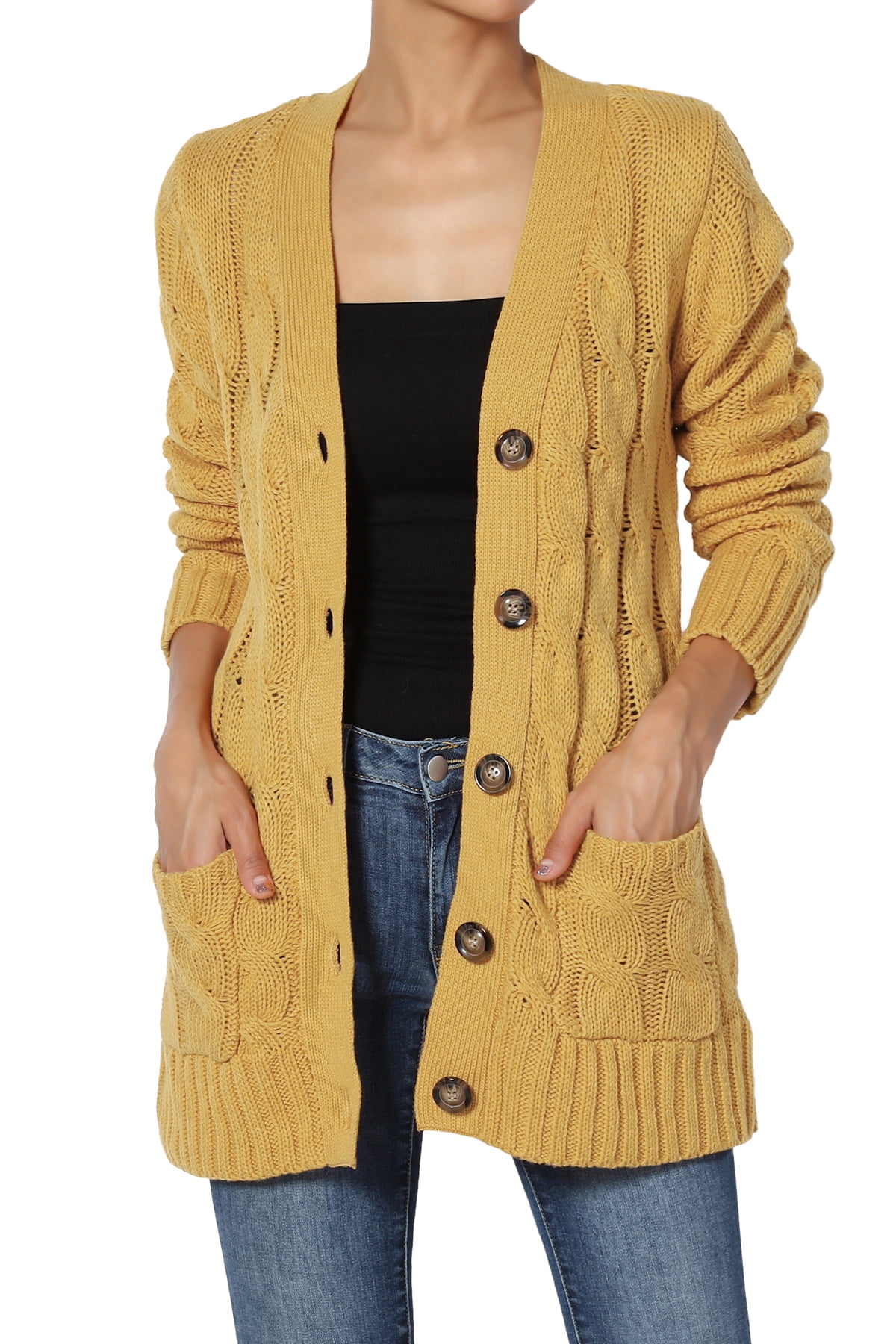 TheMogan - TheMogan Women's PLUS V-Neck Pocket Cable Knit Cardigan Button Down Sweater - Walmart 