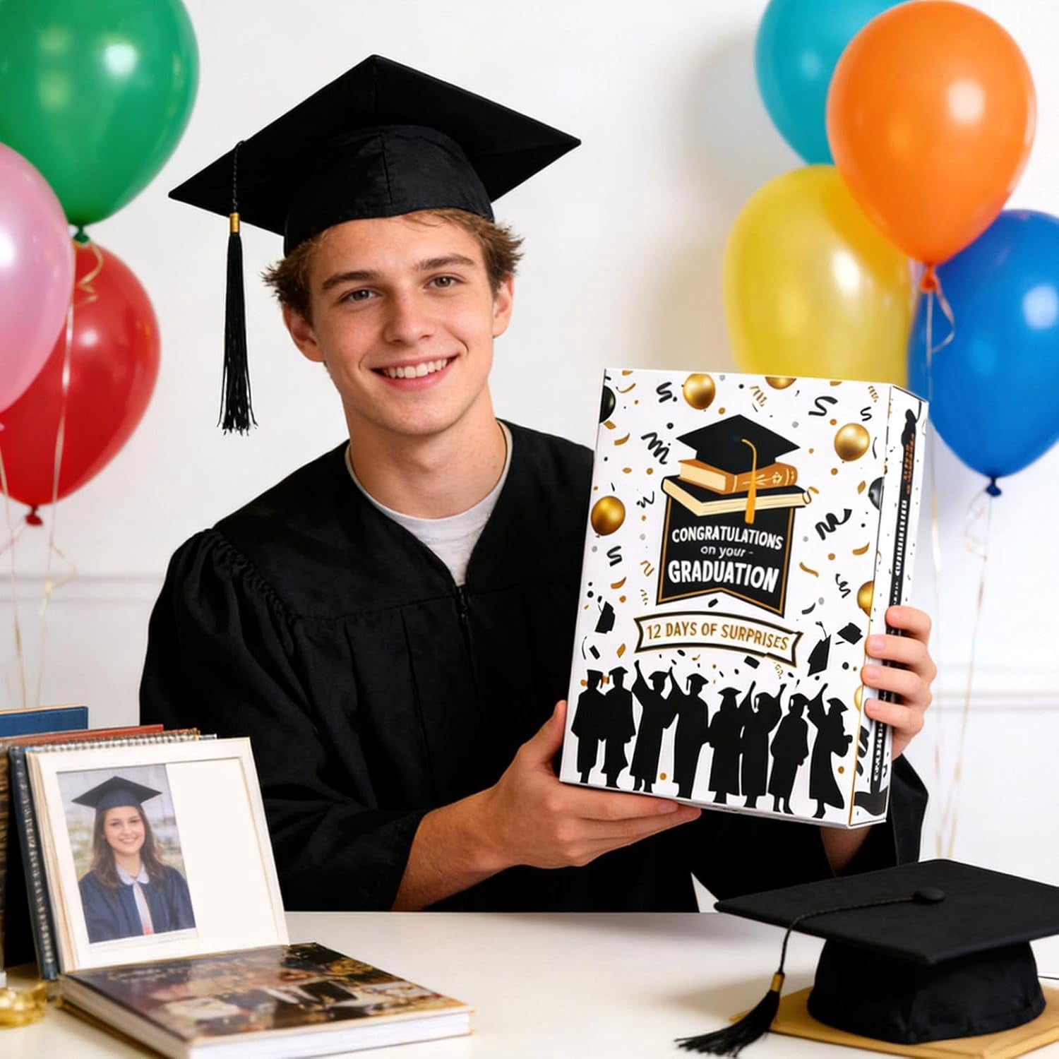 Graduation Memory Box, DIY Keepsake Storage Case for Diploma, Cap, Tassel, Photos & Mementos, Red
