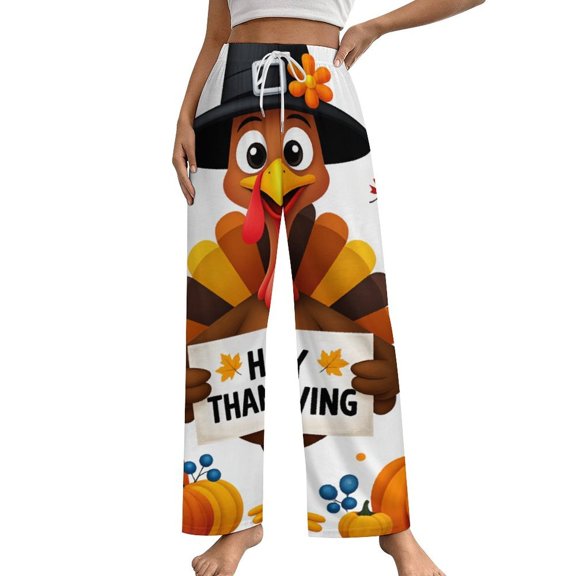 Happy Thanksgiving Pumpkin Turkey Pajamas Leisure Trousers Soft Warm Sleepwear Bottoms Loose Retro Nightwear