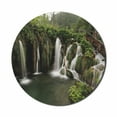thumbnail image 1 of Waterfall Mouse Pad for Computers, Circled Waterfalls in Crotia Europe with a Rustic Wood Bridge Aside, Round Non-Slip Thick Rubber Modern Gaming Mousepad, 8" Round, Green and Brown, by Ambesonne, 1 of 2