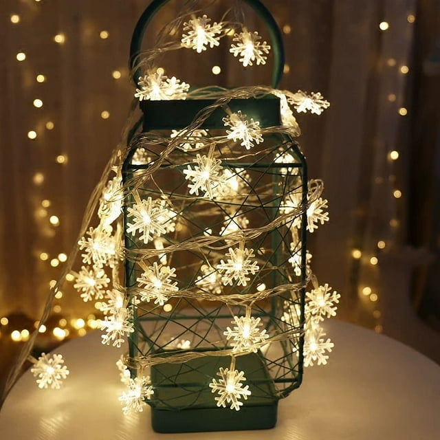 Cadena de luces LED navideñas con copos de nieve, cadena de luces intermitentes, cadena de luces estrellada, luces decorativas